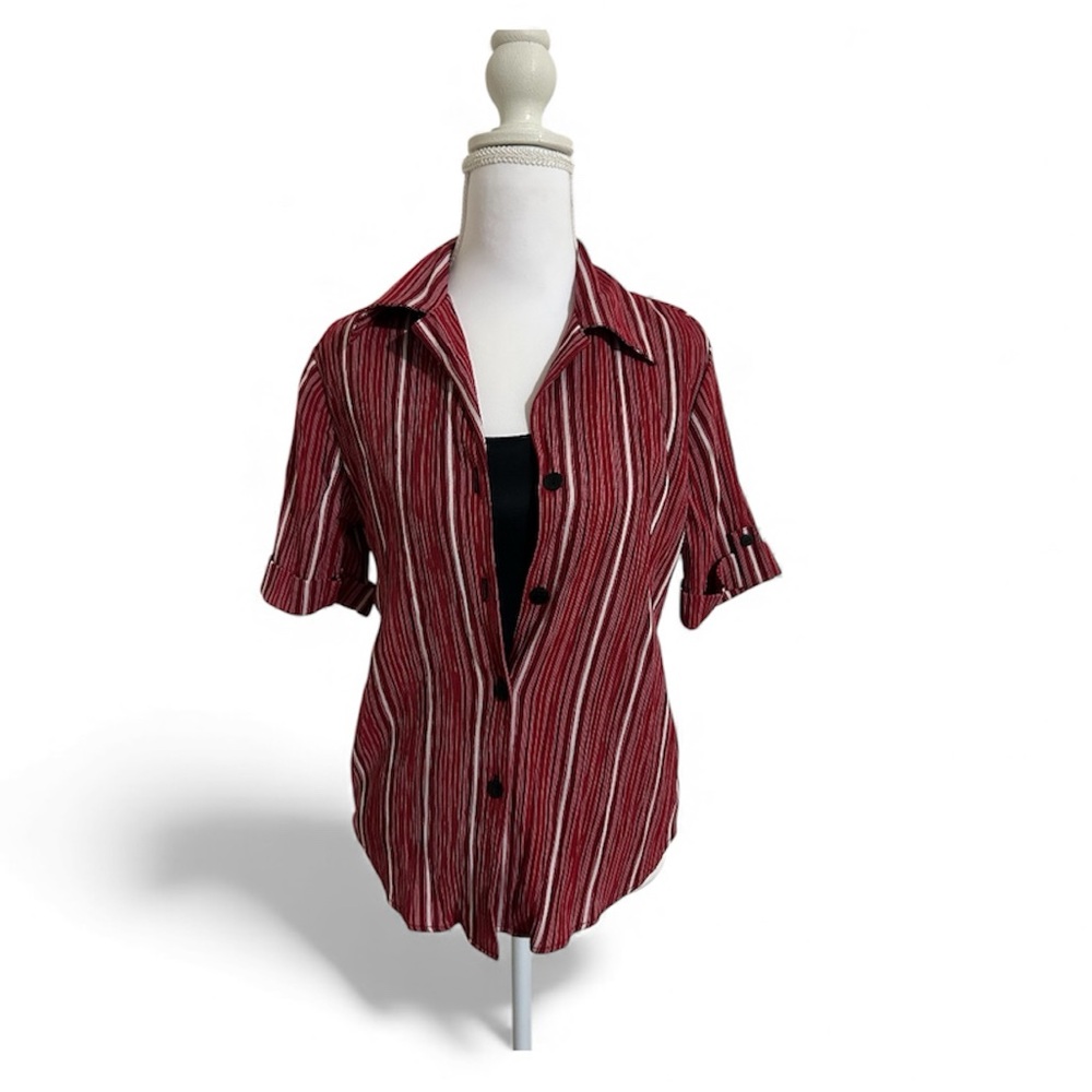 Gloria Lance Women Red Striped Button-Up Blouse/ M